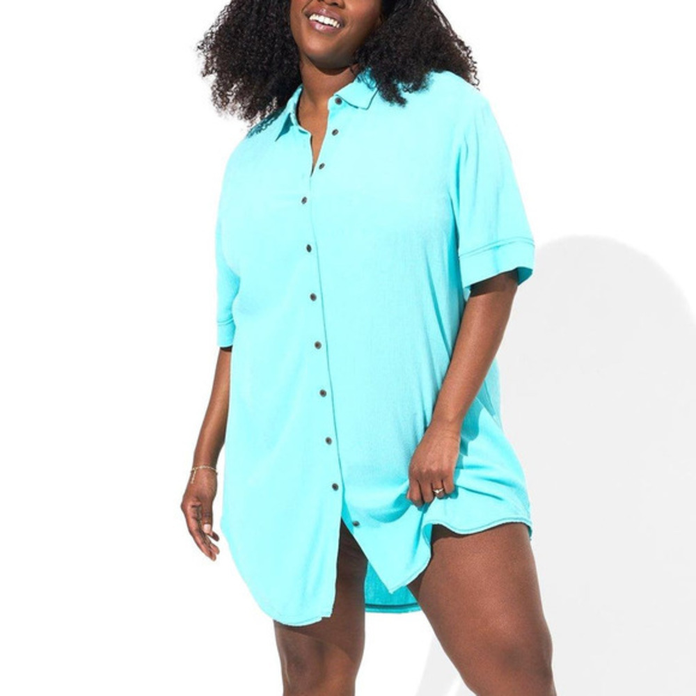 Torrid Turquoise Button-Front Swim Cover-Up
